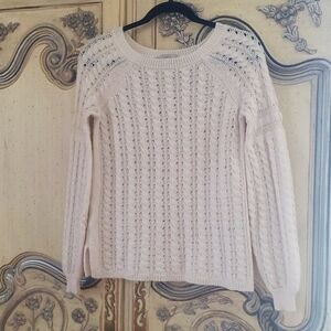 Loft Petites women's ‎ holed sweater tan color scoop neck long sleeves